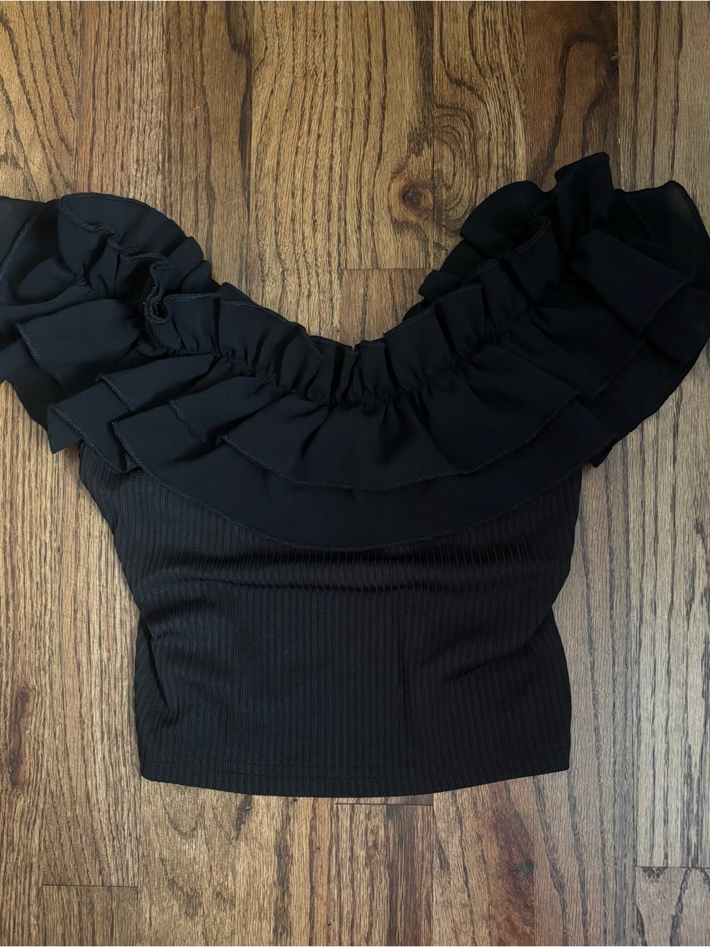 Black Ruffled Off-Shoulder Women's Top